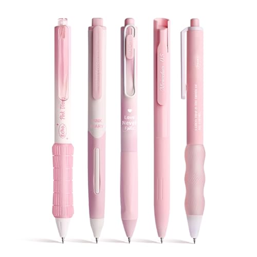 5 Count Pastel Gel Ink Pen Set,Cute Note Taking 0.5mm Fine Point Retractable 5 Count Black Ink Pens for Writing, Journaling, School, Office (Light Pink) - color: Light Pink