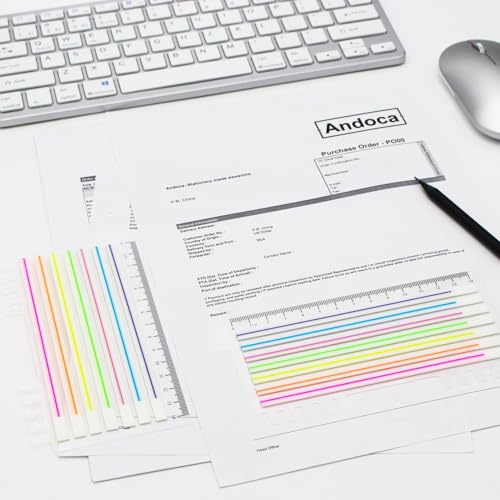Lined Transparent Sticky Strips Assorted Colors, 0.235 x 5.5 Inch Long Highlighter Flag Tabs Index, Easy to Post, 4 Ruler Dispensers, 560 Pages Total