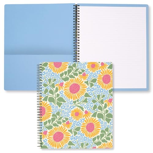 Steel Mill & Co. Cute Floral Large Spiral Notebook, Sunflower | 11" x 9.5" Journal with Durable Hardcover, 160 College Ruled, Perforated Pages, Rounded Corners, and Pocket Page - color: Sunflower