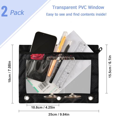 Studying 2 Pack Couple Champagne A Red Rose 3 Ring Binder Pencil Pouch Bags,Clear Window Storage Case with Zipper for Boys Girls School Office Supplies Cosmetics Organizers - color: Multi-champagne
