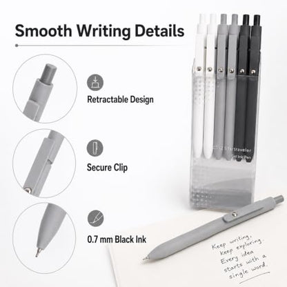 Gel Pens School Office Supplies - 6 Pcs 0.5mm Cute Ink Ballpoint with 10 Refills, Black White Fine Point Pen, Desk Accessories for Women College Teacher, Pastel Smooth Writing Pen for Journaling Gift - color: Black and White