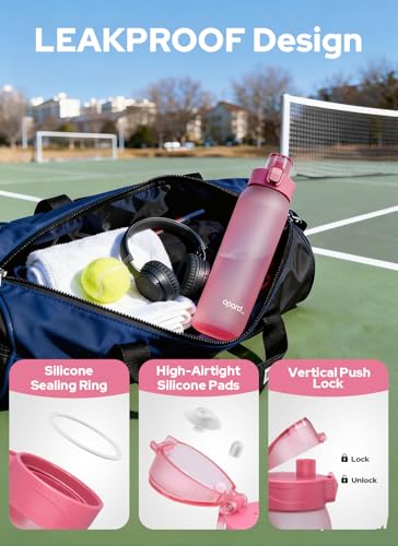Opard Zip 32oz Plastic Water Bottle Dishwasher Safe, Leakproof Flip-Top Lid, BPA Free Tritan, Wide Mouth Reusable Sports Water Bottle for Gym Hiking Commuting Outdoor Travel and School - color: Sakura Pink, style: 32 Ounces
