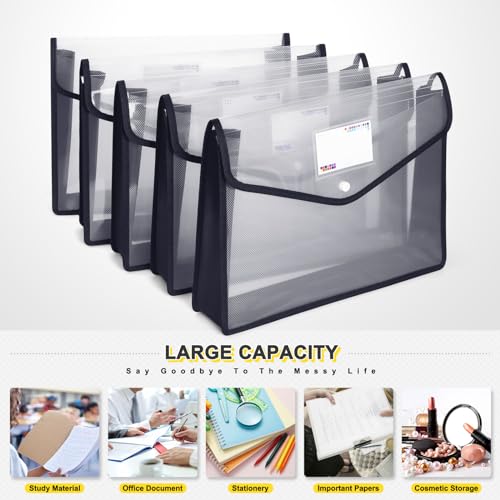 Plastic File Folders, Waterproof Transparent Expandable File Organiser, Portable Large Capacity A4B4 File Wallet for Office/Business/School (5 Pack) - color: Black&clear-5 Pack
