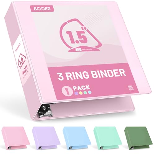 Sooez BinderX Extra Durable 1.5 Inch 3 Ring Binder, D-Ring Large Binder, Holds 400 Sheets of 8.5x11 Paper, Customizable View Cover with Inside Pockets, Heavy Duty 3 Ring Binder for School, Pink - color: Pink, size: 1.5 inch