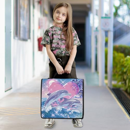 3 Ring Zipper Binder Dreamy Ocean Beach Dolphins Binders Bag with Shoulder Strap 500 Sheets Paper Organizer Trapper Keeper Documents Storage File Folder for School Office - color: A2394