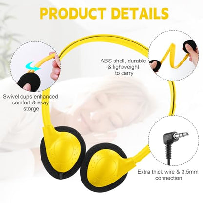 Konohan 30 Pack Headphones Bulk Headphone for School Classroom Student Wired Headphones Adjustable with 3.5 mm Jack for Adults (Yellow) - color: Yellow