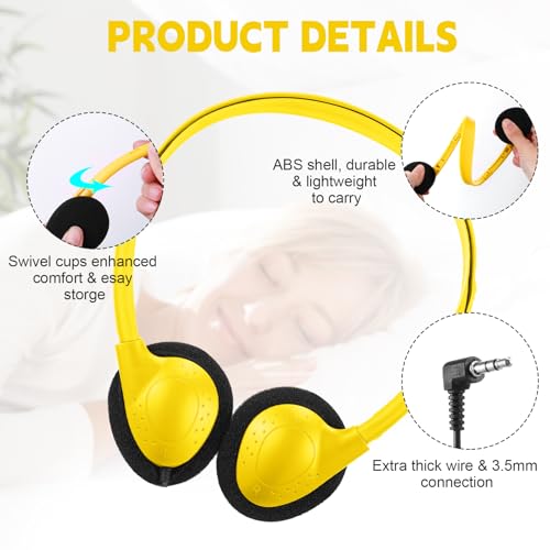 Konohan 30 Pack Headphones Bulk Headphone for School Classroom Student Wired Headphones Adjustable with 3.5 mm Jack for Adults (Yellow) - color: Yellow