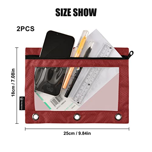 Binder Pouches,Fire Brick Pencil Pouch for 3 Ring Binder 2 Pack Clear Pencil Bag with Zipper for Office School Supplies - color: Fire Brick