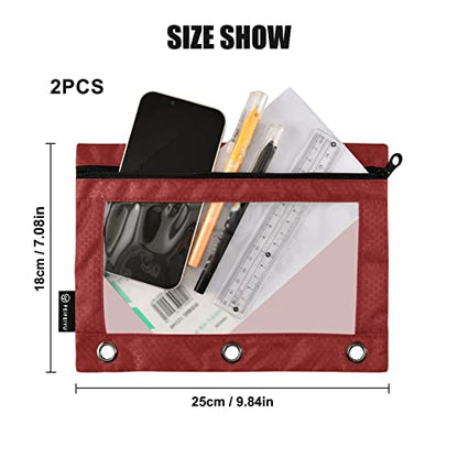 Binder Pouches,Fire Brick Pencil Pouch for 3 Ring Binder 2 Pack Clear Pencil Bag with Zipper for Office School Supplies - color: Fire Brick