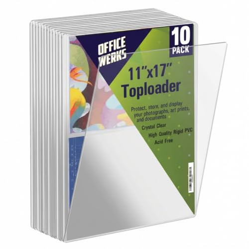 Performore 11" x 17" Heavy Duty Rigid Print Crystal-Clear Protectors Sheet Toploader Frame - Hold, Protect, Store, Display Photographs, Prints, Documents, and Page Protectors (10 Pack) - style: 10-Pack