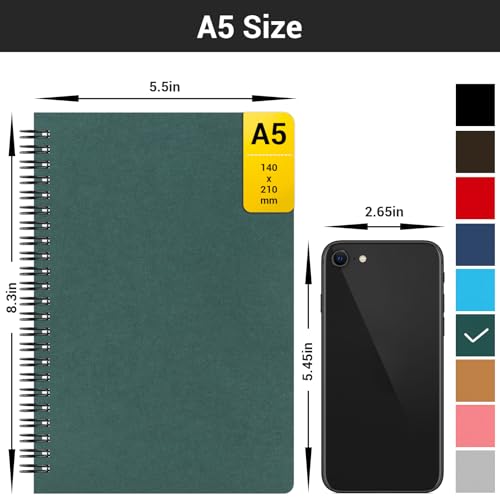 EUSOAR Spiral Notebooks, 12 Packs A5 5.5"x8.3" 120 Pages Hardcover Lined Travel Writing College Ruled Notebooks, Memo Notepad Sketchbook, Students Office Business Subject Diary Book Journal-Dark green - color: Dark green, size: 12 Packs