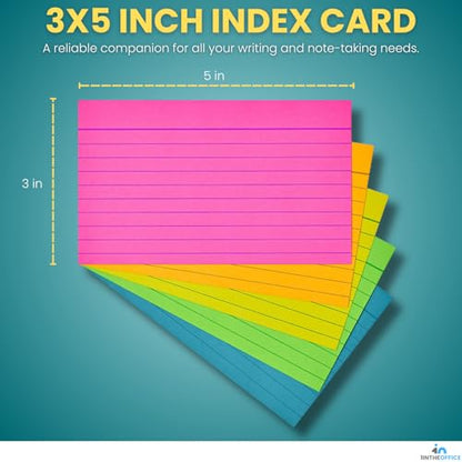 1InTheOffice Ruled Neon Index Cards, Index Cards 3x5 Assorted Neon Color, 300/Pack