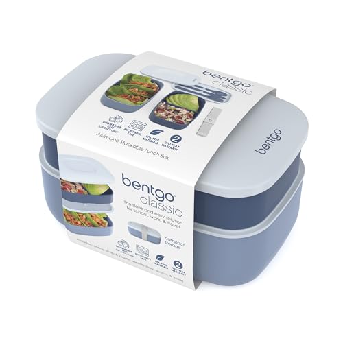Bentgo Classic Stackable 3-Compartment Adult Bento-Style Lunch Box | Removable Utensil Set and Sealing Strap, BPA-Free, Food Container Ideal for Meal Prep, Work, and On the Go (Slate) - color: Slate