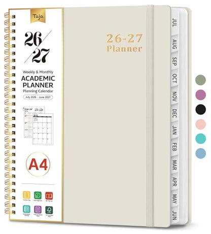 Planner 2026-2027, 8.5" x 11" Weekly and Monthly Academic Year Planner Calendar, July 2026 - June 2027, Hardcover Large School Planning Agenda With Tabs, Perfect for School & Office Supplies, A4, Beige - color: H-Beige, size: A4(8.5"x11")