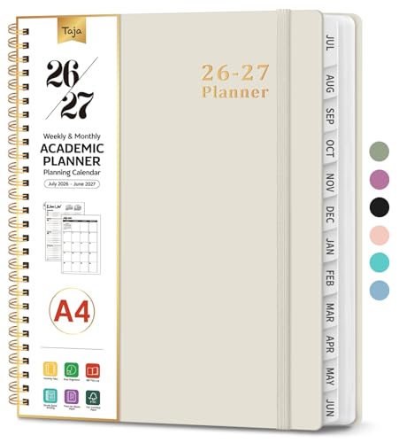 Planner 2026-2027, 8.5" x 11" Weekly and Monthly Academic Year Planner Calendar, July 2026 - June 2027, Hardcover Large School Planning Agenda With Tabs, Perfect for School & Office Supplies, A4, Beige - color: H-Beige, size: A4(8.5"x11")