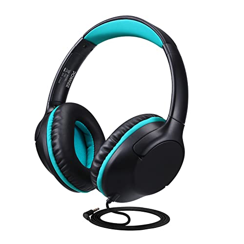 POWMEE Kids Headphones Over-Ear Headphones for Kids/Teens/School with 94dB Volume Limited Adjustable Stereo 3.5MM Jack Wire Cord for Fire Tablets/Travel/PC/Phones(Black) - color: Black