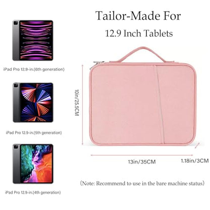 Crienten 12.9 Inch Tablet Sleeve Bag for Women Fits iPad Pro 12.9 M2 2022/2021/2020/2018/Pro 12.9 2017, Surface Laptop Go 12.4", Galaxy Tab S8+ 12.4", Waterproof Bag Carrying Case with Pocket (Pink) - color: Pink-12.9in, size: 12.9 inch
