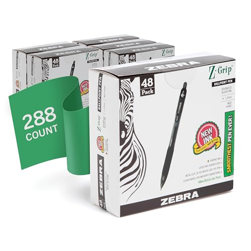 Zebra Pen Z-Grip Retractable Ballpoint Pen, Medium Point, 1.0mm, Black Ink, Model Number: 22148 - (Pack of 6, 288 Count Total) - color: Black