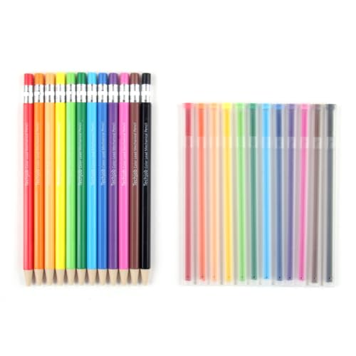 Colored Mechanical Pencil 2.6mm for Coloring and Drawing, Mechanical Colored Pencils,12pcs with extra 24pcs colored leads - style: 12 color+24 lead