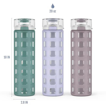 Ello Syndicate 20 oz Reusable Glass Water Bottle – All-Glass Chug Spout for Pure Drinking Experience, Leak Proof One-Touch Flip Lid, Silicone Sleeve, BPA-Free, Dishwasher Safe - color: Alligator