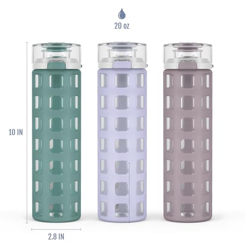 Ello Syndicate 20oz Reusable Glass Water Bottle with One-Touch Leak Proof Flip Lid, Protective Non-Slip Silicone Sleeve, Carry Loop for Coffee, Tea and Water, BPA-free, Dishwasher Safe, Celeste - color: Celeste