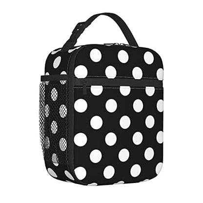 YETTA YANG Polka Dot Black And White Portable Lunch Bag Insulated Lunch Box Reusable Totes For Women Men Work Picnic Camping - color: Black11