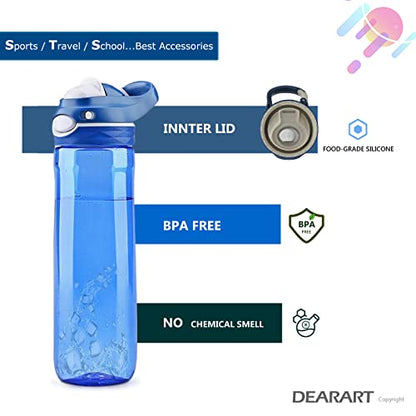 DEARART 2-Pack 32oz Purple-Mix Water Bottle & 24oz Blue Water Bottle BPA FREE Hidden Cup Mouth Has Handle Easy Carried, Suit School Office Walking Yoga Gym Working etc.