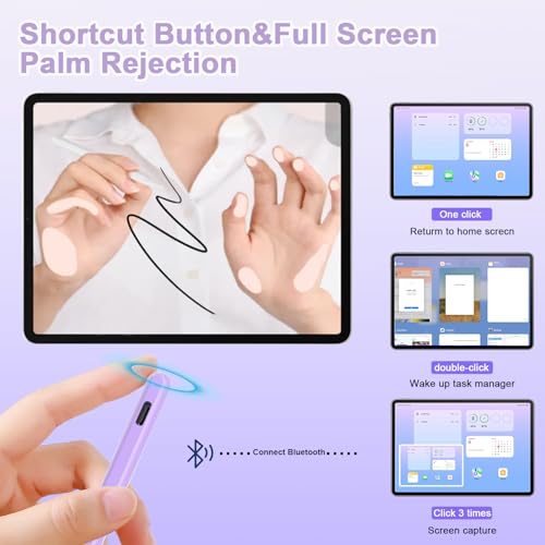 Stylus Pen for iPad, Magnetic Wireless Charging & USB C Fast Charge Pencil Compatible with Apple iPad (A16) 11/10/9/8/7/6th Generation, Pro 13"/12.9"/11", Air M3/M2/5/4/3, Mini (A17 Pro) 7/6/5 Purple - color: Purple+6pcs Replacement Nibs