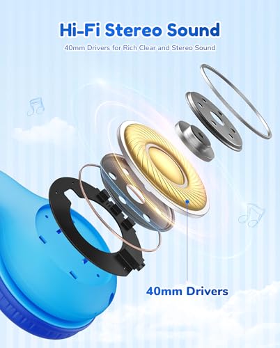 EarFun Kids Bluetooth Headphones, K2 Kids Headphones with Volume Limited, 60H Playtime, Bluetooth 5.4 Headphones with Mic, Stereo Sound, Foldable Over-Ear Headphones for Kids/School (Royal Blue) - color: Royal Blue