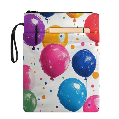 Padded Book Sleeve with Zipper & Front Pocket, Fabric Book Cover | Colorful Birthday Balloons11.4"x8.7" Washable Canvas Pouch for Hardcovers, Tablets & Reading Accessories - color: Colorful Birthday Balloons