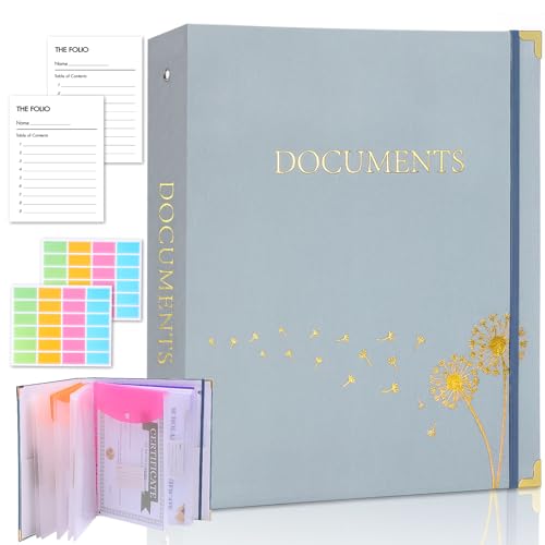 XKDOUS Important Document Organizer with 9 Pockets, Aesthetic Folio Folders 3-Ring Accordion Storage Binders Linen Expanding File Folder for A4 Papers, Documents and Files - color: Light Blue