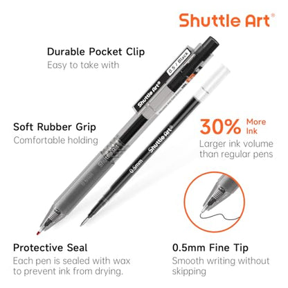 Shuttle Art Black Gel Pens, Ink Glide Series 90 Pack Retractable 0.5mm Fine Point Rollerball Gel Ink Pens Bulk Set Quick Drying Smooth Writing with Grip for Journaling Note Taking Office School Home