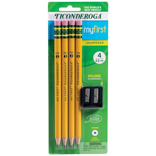 Ticonderoga My First Wood-Cased Pencils, Pre-Sharpened, 2 HB, With Sharpener, Yellow, 4 Count - style: 4 Count w/ Sharpener