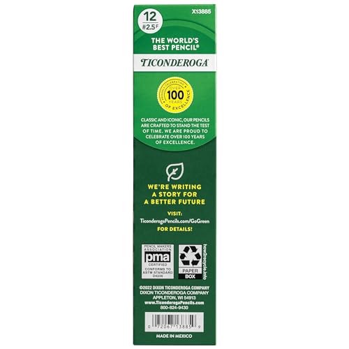 Ticonderoga Wood-Cased Pencils, Unsharpened, #2.5 F Medium, Yellow, 12 Count - size: 12 Count (Pack of 1), style: #2.5 Medium