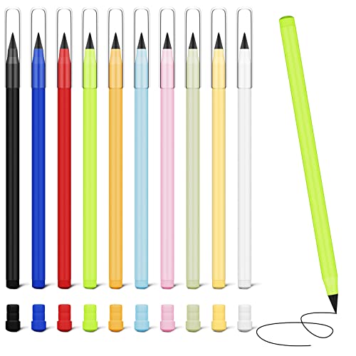 Ainiv Everlasting Pencil - 10 PCS Inkless Infinity Pencils with 20 Extra Erasers for Home Office School Writing Drawing - color: 10 Pieces-Bright Colors