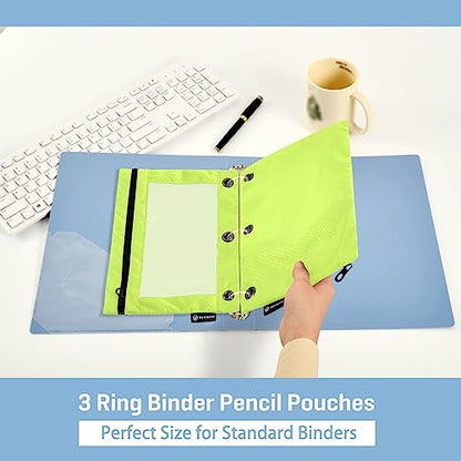 MCHIVER Neon Yellow Pencil Pouch for 3 Ring Binder Pencil Pouches with Zippers Clear Window Binder Pockets Pencil Bags for Work Daily Office 2 Packs - color: Neon Yellow