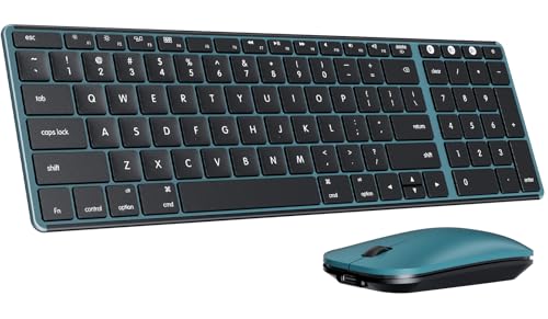 seenda SKM64-2 Bluetooth Keyboard and Mouse Combo for Mac, MacBook and iPad | 3-device Bluetooth switching, rechargeable, quiet keys/clicks, compact slim design for office and home use, Black & Blue - color: Black & Blue