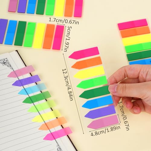 2000Pcs Page Markers Bright Sticky Tabs Translucent Arrow Flags Sticky Notes Flags Fluorescent Index Stickers for Textbooks Studying Work Organization