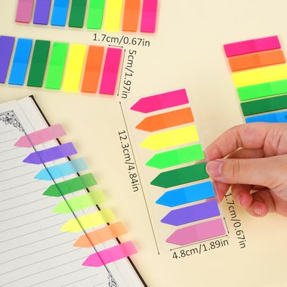 2000Pcs Page Markers Bright Sticky Tabs Translucent Arrow Flags Sticky Notes Flags Fluorescent Index Stickers for Textbooks Studying Work Organization
