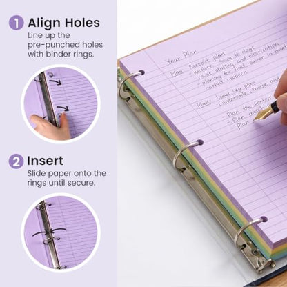 HIBOX Loose Leaf Paper Wide Ruled, 100 Sheets 8"x10.5" 3-Hole Punch, Purple | Anti-Bleed, 11/32" Spacing, Filler Paper for Binders, College, Office, School Supplies, Back to School & Classroom Must Haves - color: Purple