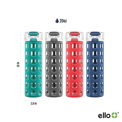Ello Syndicate 20oz Reusable Glass Water Bottle with One-Touch Leak Proof Flip Lid and Protective Non-Slip Silicone Sleeve and Carry Loop for Coffee, Tea and Water, BPA-free Dishwasher Safe, Bold Blue - color: Bold Blue
