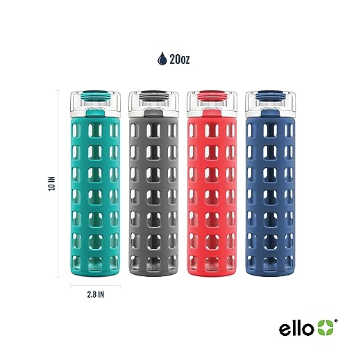 Ello Syndicate 20oz Reusable Glass Water Bottle with One-Touch Leak Proof Flip Lid and Protective Non-Slip Silicone Sleeve and Carry Loop for Coffee, Tea and Water, BPA-free, Dishwasher Safe, Pink - color: Pink