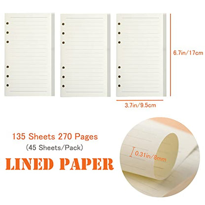 DY.2ten A6-135 Sheets (270 Pages) Graphic Paper Refills + 2 Zipper Pockets + 5 Dividers + Note Tabs + Ruler - color: A6 Lined Paper