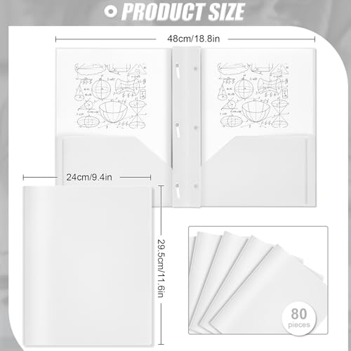 Yeaqee 80 Pcs Plastic Folders with Pockets and Prongs Plastic Folder 2 Pockets 3 Prongs with Business Card Slot Back to School Folders for Students, Teachers, Office Workers (White) - color: White