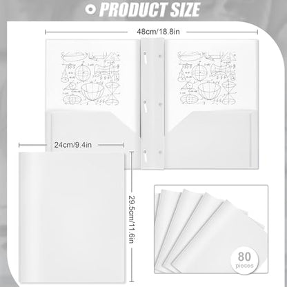 Yeaqee 80 Pcs Plastic Folders with Pockets and Prongs Plastic Folder 2 Pockets 3 Prongs with Business Card Slot Back to School Folders for Students, Teachers, Office Workers (White) - color: White