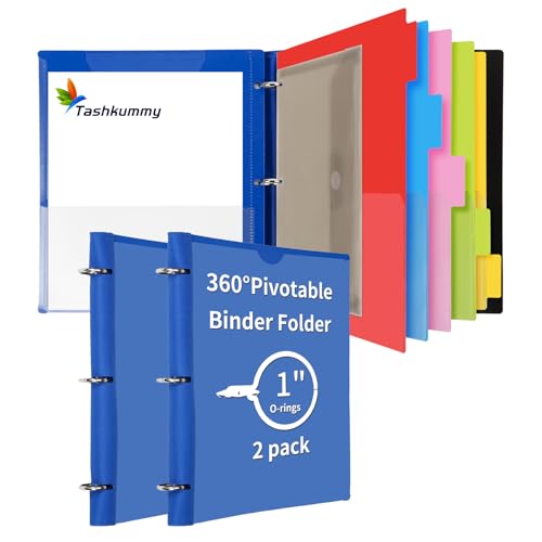 360° Pivotable Project Organizer Binder, 2 Pack Upgraded 3 Ring Binder with Colored Tab Dividers with Pockets, Customizable Cover Multi Pocket Folder Binder for Home, School, Office- Blue - color: Blue, size: 2 PCS