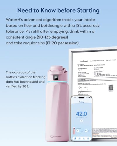 WaterH BOOST Smart Water Bottle Tracker with Reminder to Drink Water, 32oz | Double Wall Vacuum Insulated Stainless Steel, BPA-Free, Leakproof, Smart App Tracking, Travel-Friendly Wide Mouth for Office - color: Pink, size: 32 Ounces