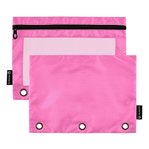 Binder Pouches,Hot Pink Pencil Pouch for 3 Ring Binder 2 Pack Clear Pencil Bag with Zipper for Office School Supplies - color: Hot Pink