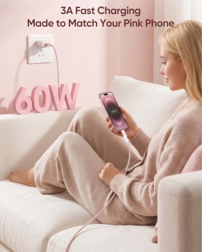 Pink USB C to USB C Cable 10FT 2-Pack,60W Fast Charging for MacBook Neo | Extra-Long , 60W PD Fast Charging, 480Mbps Sync, Braided, for MacBook Neo-Blush Pink, for iPhone 17/16/15,HP Book Pro14 - size: 10FT