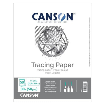 Canson Tracing Paper Pad, 11" x 14", Top Bound, 30 lb. (50gsm), 50 Sheets/Pad, Class Pack of 12 Pads, 600 Sheets Total - size: 11" x 14" (12-Pack)